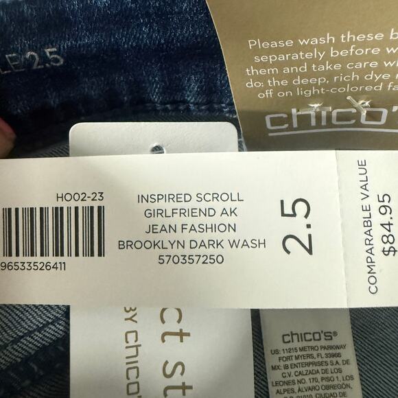 Chicos Jeans Womens 2.5 US 14 Inspired Scroll Girlfriend Brooklyn Dark Wash NWT - Picture 7 of 8